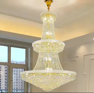 Luxury Living Room Crystal Chandelier Staircase