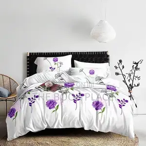 White Purple Flowered Cotton Bedsheets