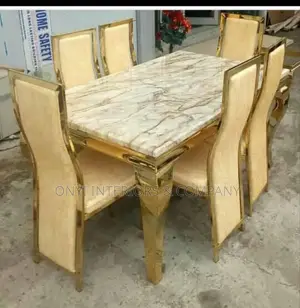 Gold Color Marble Dining Table With 6 Chairs