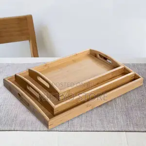 Bamboo Wooden Serving Tray Set (3-Piece)