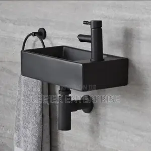 Black Wall Hung Basin With Tap