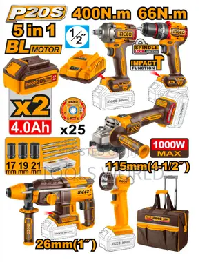 5-in-1 Cordless Industrial Combo Kit – 20v Brushless Tools