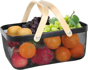 Storage Basket With Wooden Handle