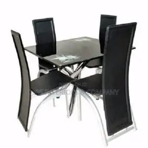 Mini Glass Dining Table With 4 Leather Chair