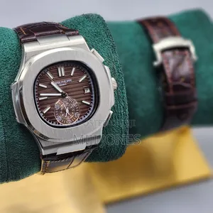 Replica Patek Philippe Silver Chromes Dark Brown Leather"