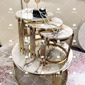 Marble Top Center Table With 3 Extendable Side Stool