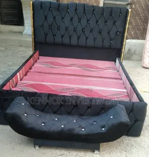 6 by 6 Black Upholstery Bedframe With a Footrest