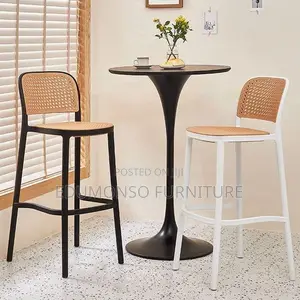 Moulded Plastic Bar Stools With Footrest and MDF Table
