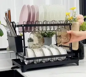 Multi-Sectional Dish Rack With Gutter Drainage