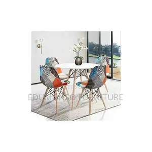 Luxury Dinning Round Table + 4 Multi Colour Fabric Chairs