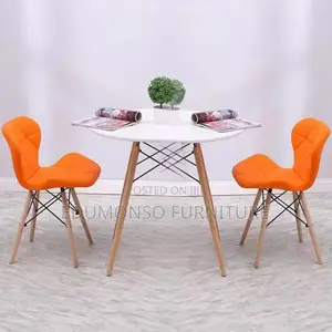 Luxury Dining Set of White Table Orange Chair