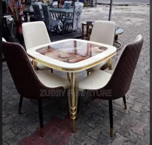 Quality and Imported Marble Top Dining Table by 4 Chairs