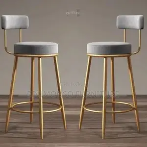 New Modern High Golden Frame Bar Chairs - Gray