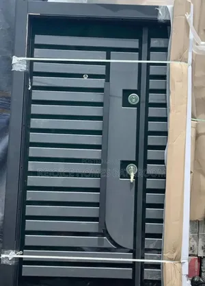 High-Security Modern Gray Steel Double Door