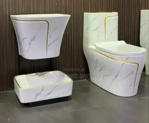 Luxury Marble-Effect Toilet Wash Basin Wc Set Gold Trim