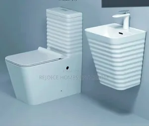 Modern Ribbed Design Water Closet Toilet and Wash Basin Set