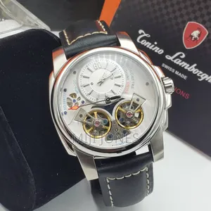 "Lamborghini Double Tourbillon Automatic Black Leather Watch