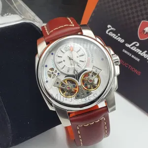 "Lamborghini Double Tourbillon Automatic Brown Leather Watch