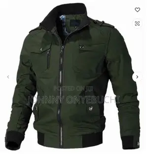 Green Men's Pure Cotton Bomber Jacket