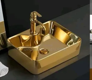 Luxury Gold Square Countertop Wash Hand Basin With Tap Hole