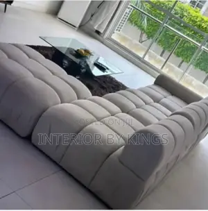L-Shaped Fabric Sofa + Glass Top Table Can Come in Colors