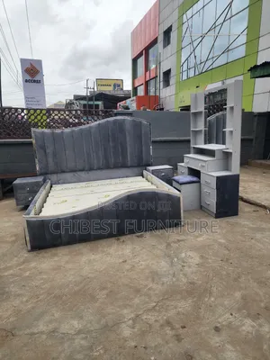 Light Grey 6by6 Bed With Dressing Mirror and Bed Sides.