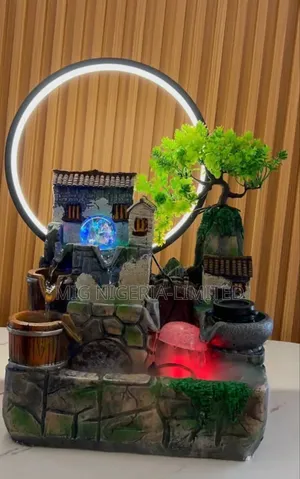 Resin Water Fountain Table Top Home Decor With Red Light