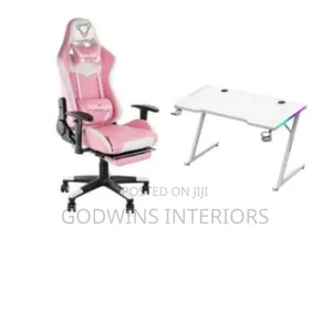 Gaming Chair and Table1.4mtr (Pink and White)