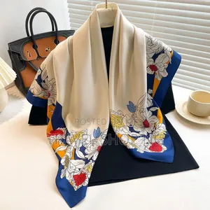 Budding Flowers Silk-Feel Lightweight Scarf 70x70cm