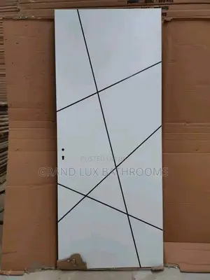 Modern Geometric White Interior Door With Black Line Design