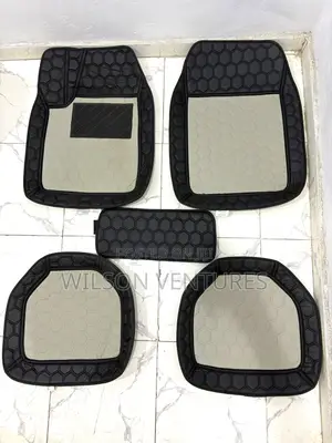 Beige and Black Universal Tiles Leather Car Foot Mat