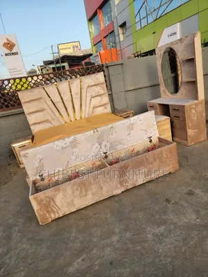 6by6 Upholstery Bed Frame With Executive Dresser and Bed Sid