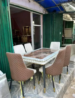 Marble Top Dining Table With Leather Six Chairs
