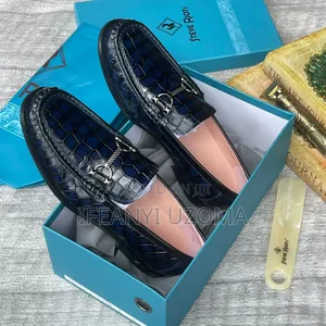 Classic Blue Color and Black Leather Shoe