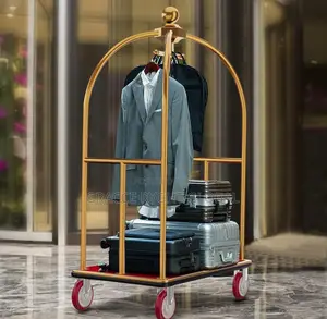 Bellman Hotel Heavy Duty Gold Luggage Trolley With 4 Wheels