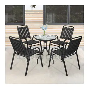 Outdoor Anti Rust Wooden Metal Table and Chair Set (By 4)