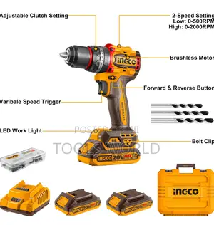 Ingco 20v Brushless Cordless Impact Drill Kit – 66nm Torque