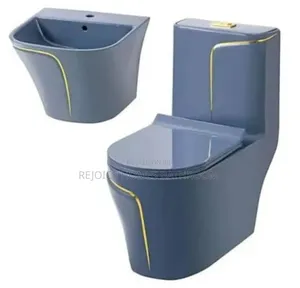 Gray/Gold Line Ceramic Water Closet Toilet Bathroom Set