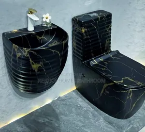 Luxury Black Gold Marble Water Closet Toilet Bathroom Set