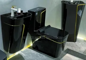 Luxury Black Gold Water Closet Ceramic Toilet Set Basin