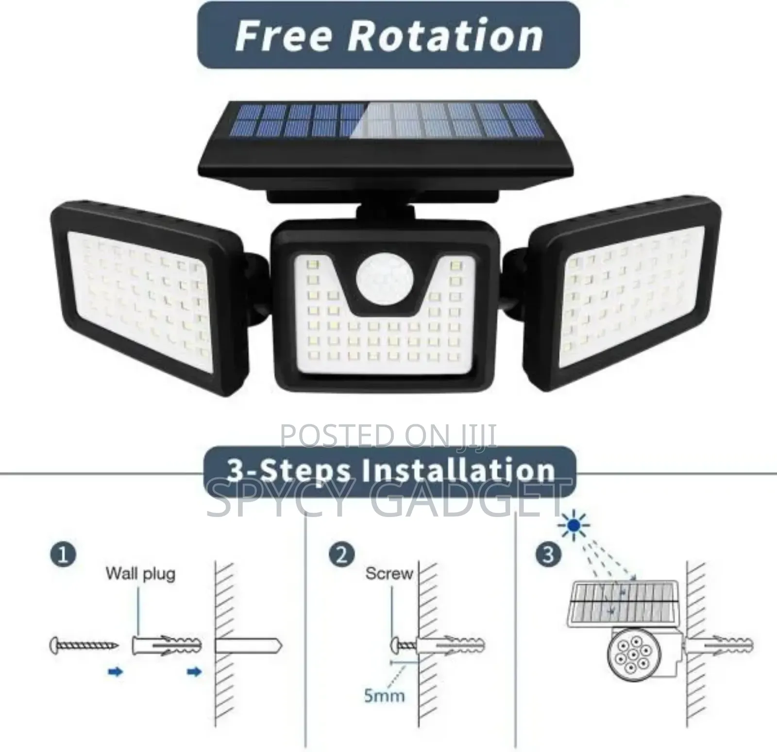 3 Heads Solar Sensor Flashlight With Remote Control