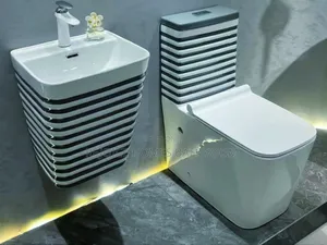 Striped Black White Ceramic Wc Toilet Basin Set