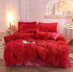 Fluffy Red Duvet With Bedsheet and Four Pillowcases
