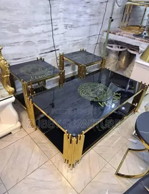 Versace Design Glass Top Center Table With 2 Side Tables