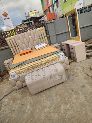 Cream Colour Leather 6by6 Set of Bed.