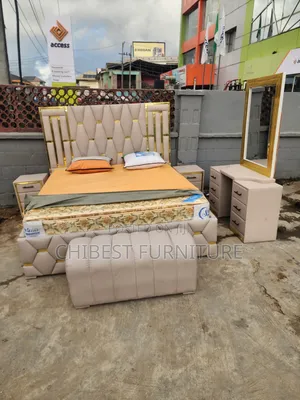 6by6 Leather Bed With Dresser, Side Drawers and Footrest