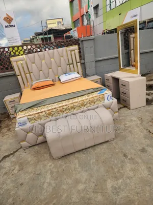 Cream Coloured 6by6 Leather Padded Bed.