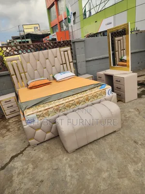 6by6 Leather Bed With Dresser, Footrest, and Cupboards