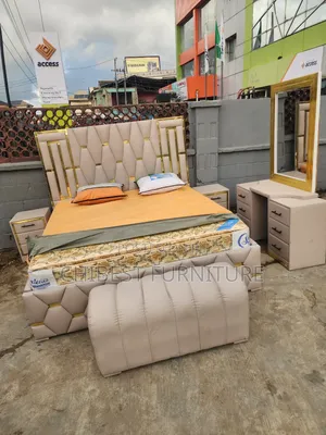 Modernized 6by6 Leather Bed With Dresser, Cupboards Etc.