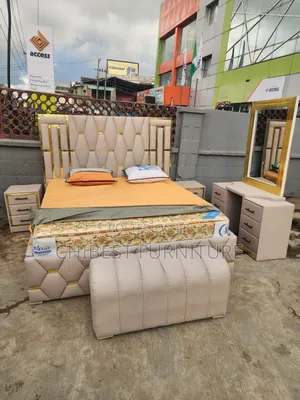 Cream Leather 6by6 Set of Bed.